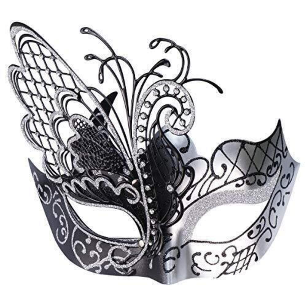 1702 Masquerade Butterfly Metal Mask, Sparkling Venetian Halloween Mardi